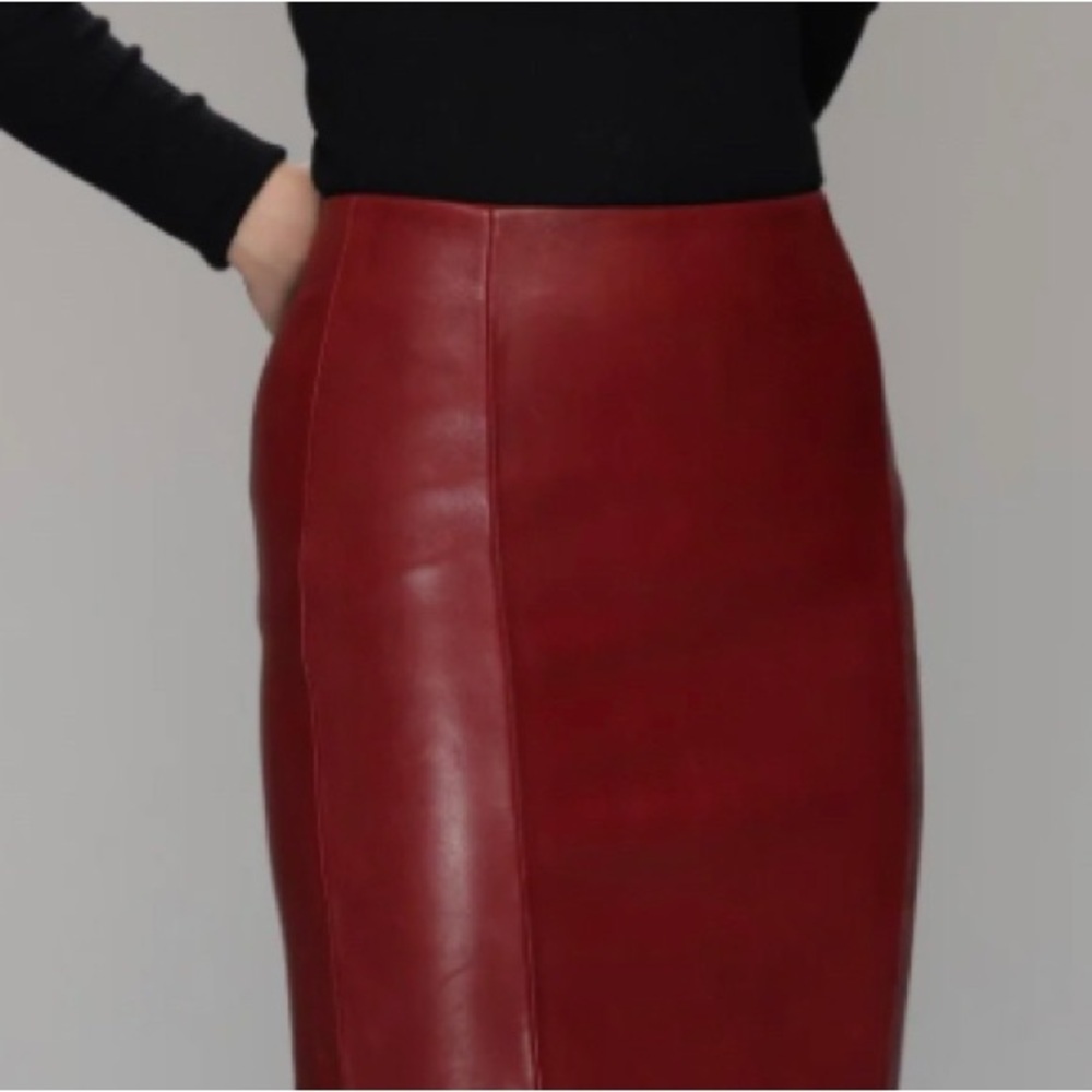 *S12. Danier| Side Zippers. Elegant Red Leather Skirt